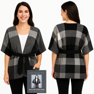 NWT Emanuel Geraldo Reversible Belted Wrap – Dark Grey – One Size